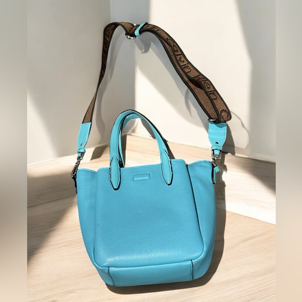 Calvin Klein Women’s Brenda Turquoise Leather Detachable Satchel Bag. - Picture 3 of 6